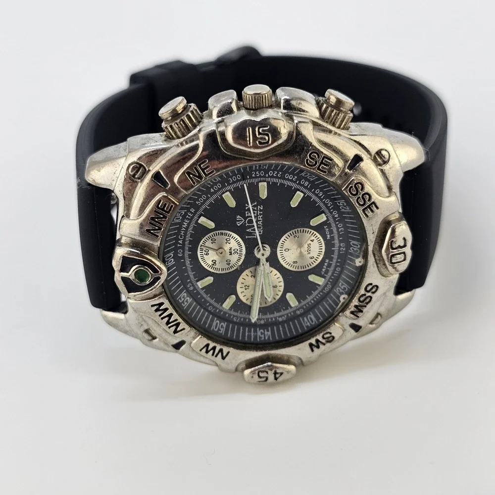 Men's Watch 42MM Analog Black Dial New Black Plastic Bands New Battery